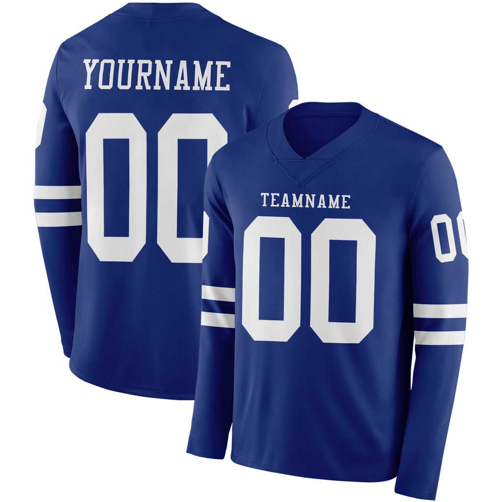 Custom Royal White Long Sleeve Authentic Football Jersey