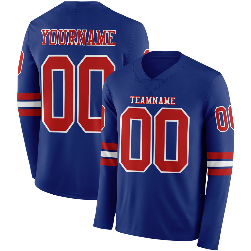 Custom Royal Red-White Long Sleeve Authentic Football Jersey