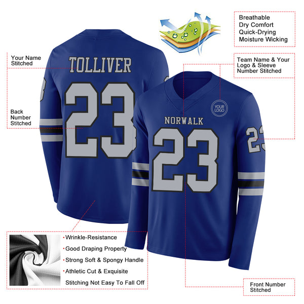 Custom Royal Gray-Black Long Sleeve Authentic Football Jersey
