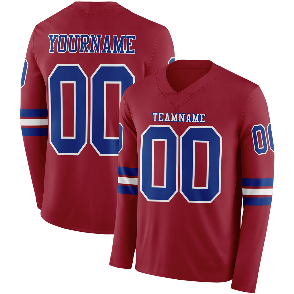Custom Cardinal Royal-White Long Sleeve Authentic Football Jersey