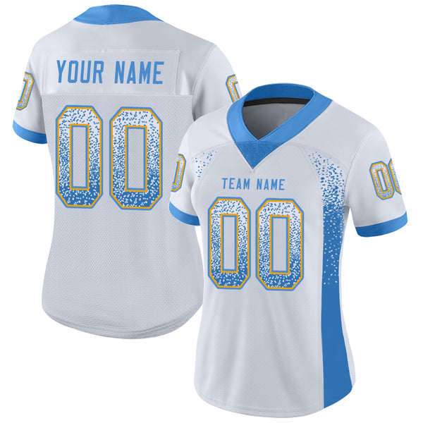 Custom White Powder Blue-Gold Drift Fashion Football Jersey