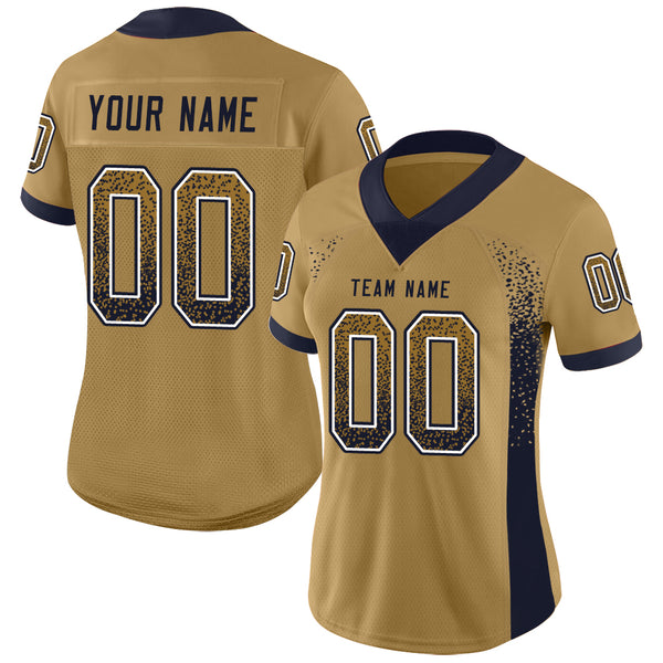 Custom Old Gold Navy-White Drift Fashion Football Jersey