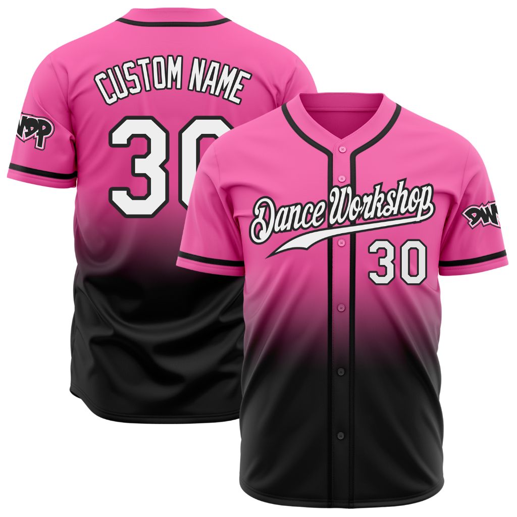 Custom Pink White-Black Authentic Fade Fashion Dance Workshop Baseball Jersey