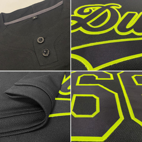 Custom Black Black-Neon Green Two-Button Unisex Softball Jersey