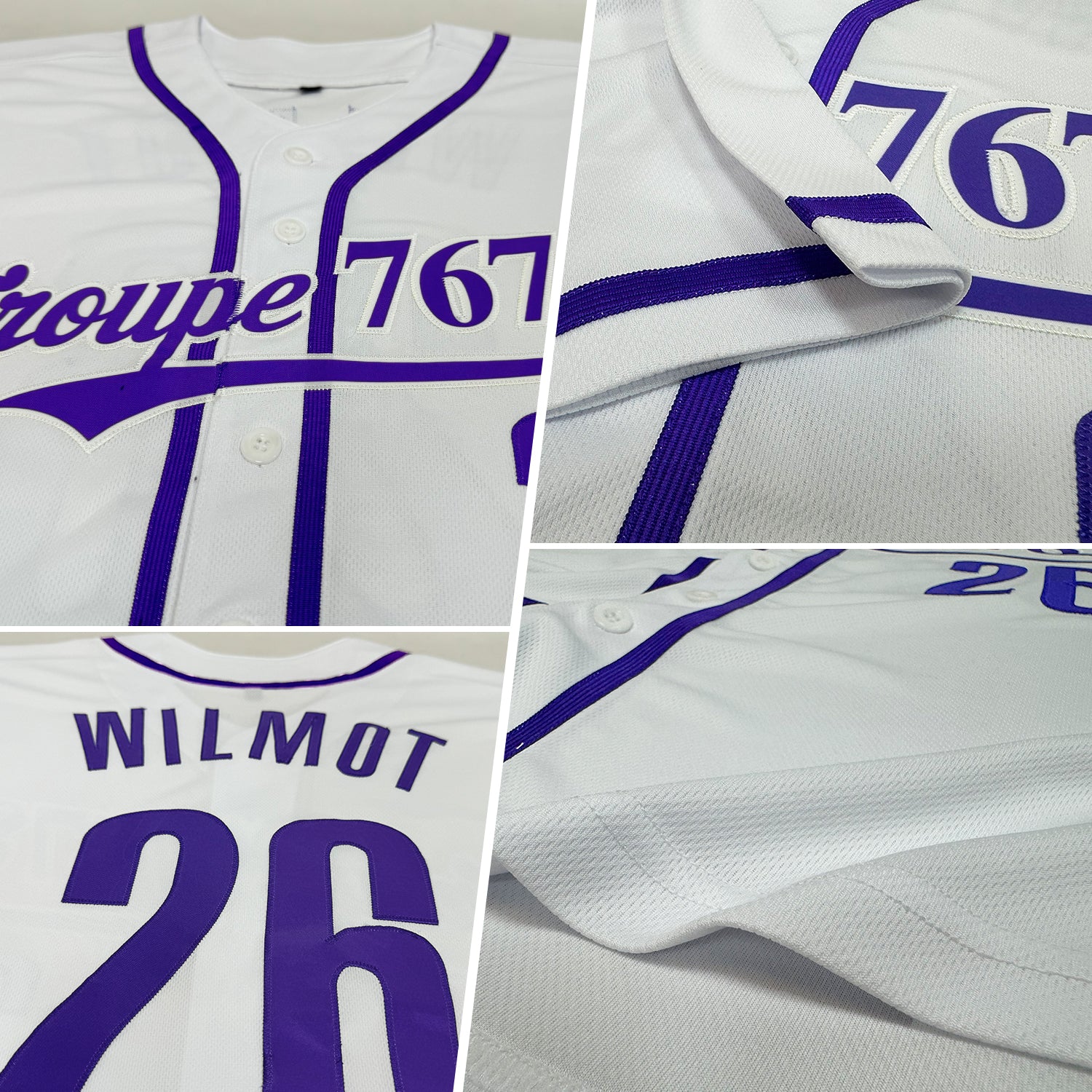 Custom White Purple Authentic Baseball Jersey - Image 2