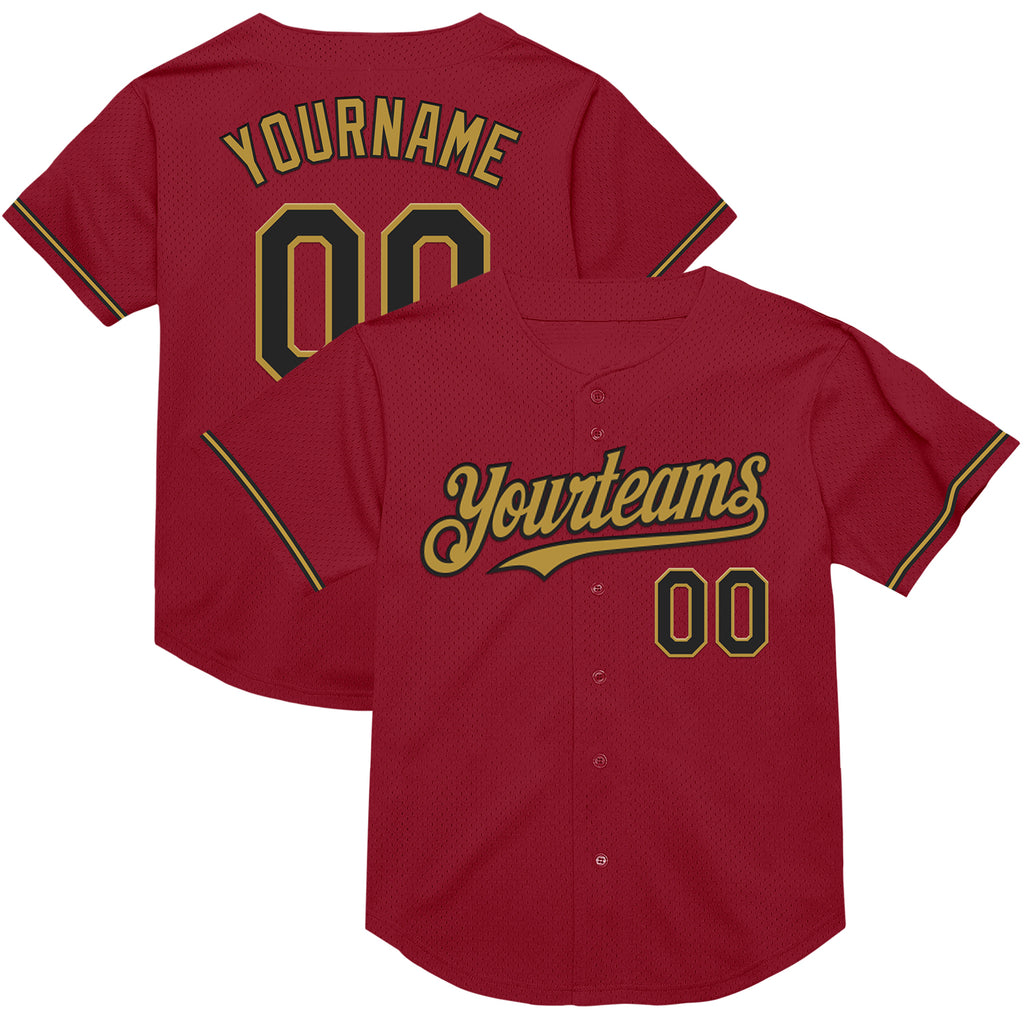 Custom Maroon Black-Old Gold Mesh Authentic Throwback Baseball Jersey