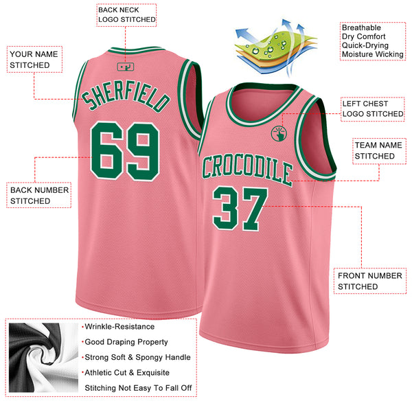 Custom Medium Pink Kelly Green-White Authentic Basketball Jerse