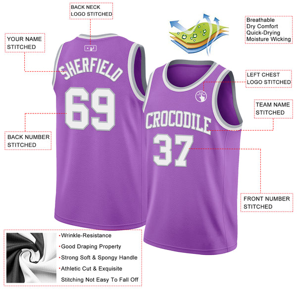Custom Medium Purple White-Gray Authentic Basketball Jerse