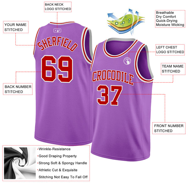Custom Medium Purple Red-White Authentic Basketball Jerse