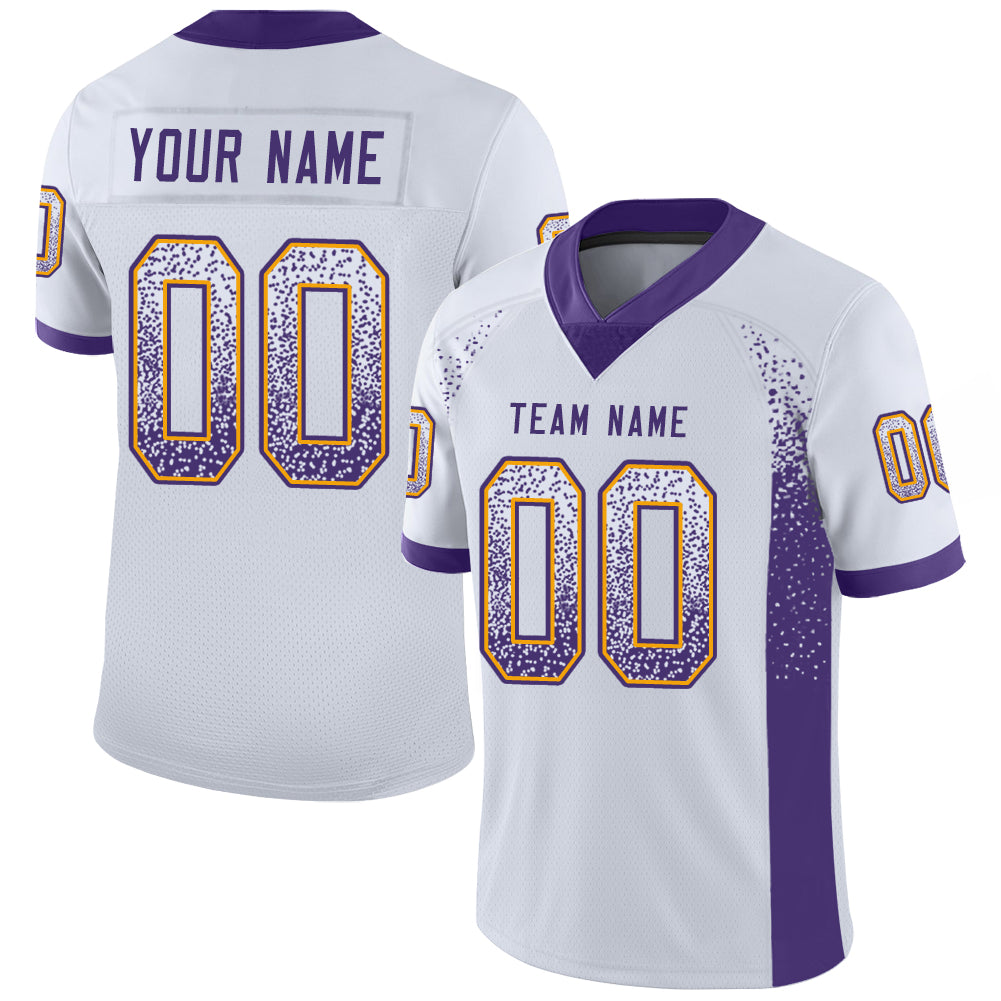 Custom White Purple-Gold Drift Fashion Football Jersey