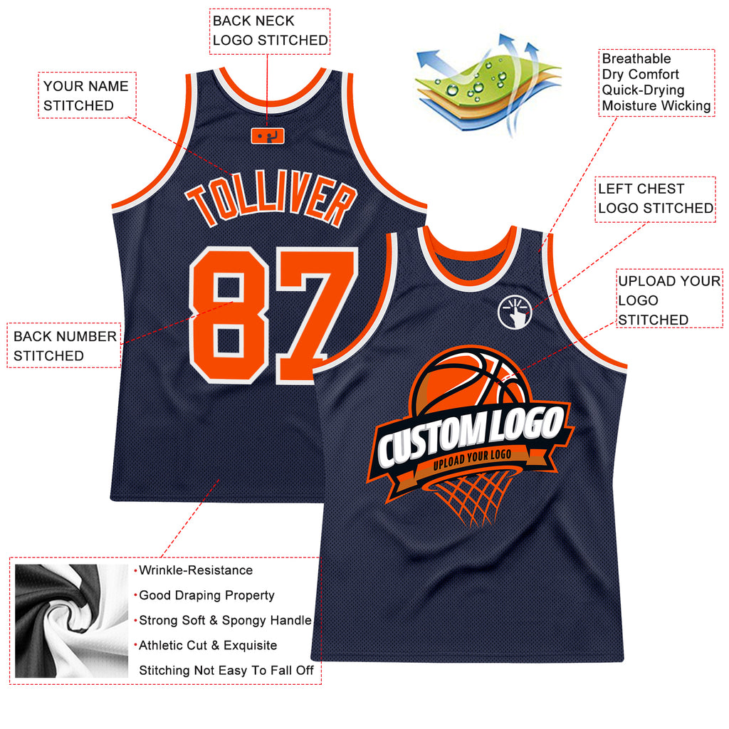 FIITG Custom Basketball Jersey Blue White-Orange Authentic Throwback Men's Size:3XL