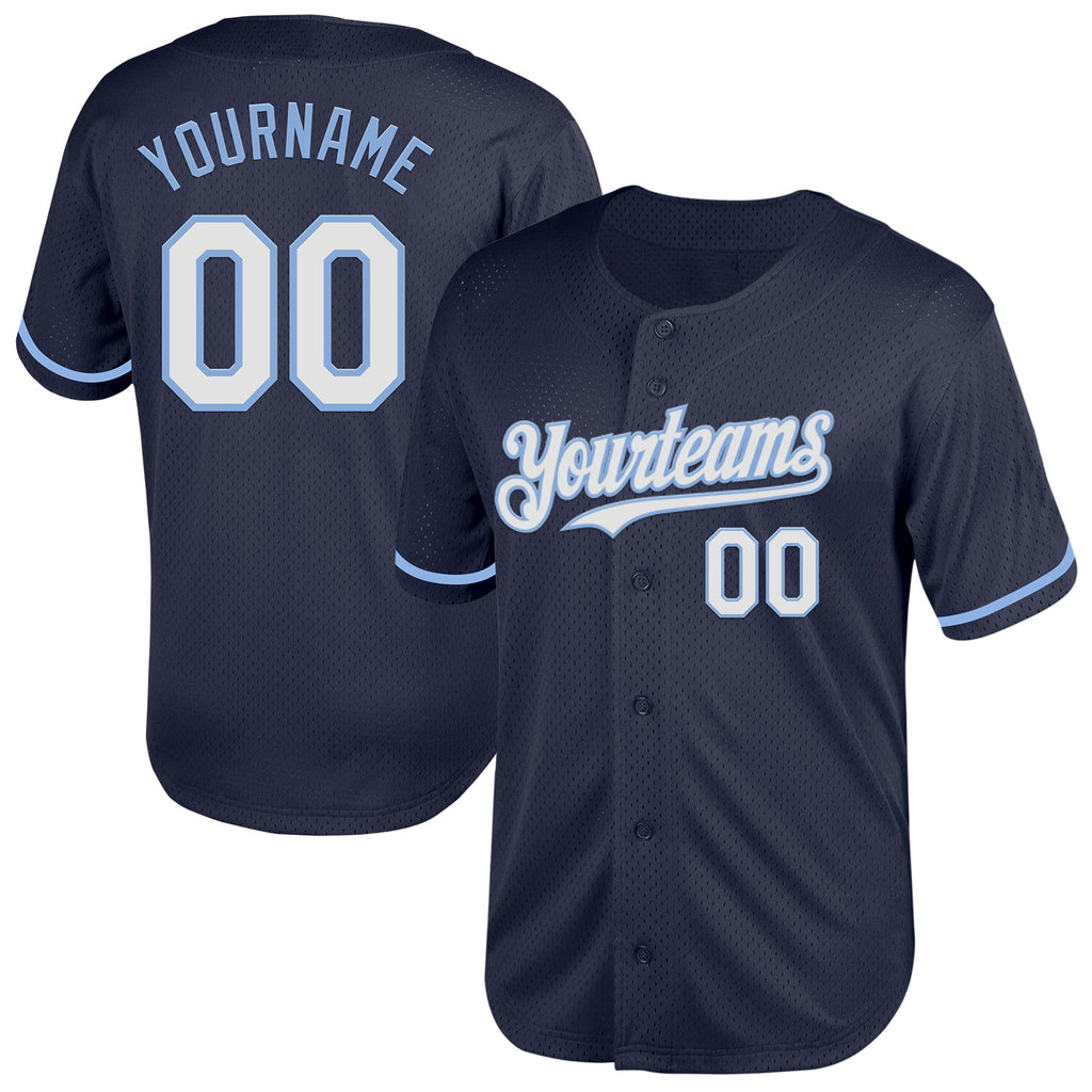 Custom Navy White-Light Blue Mesh Authentic Throwback Baseball Jersey