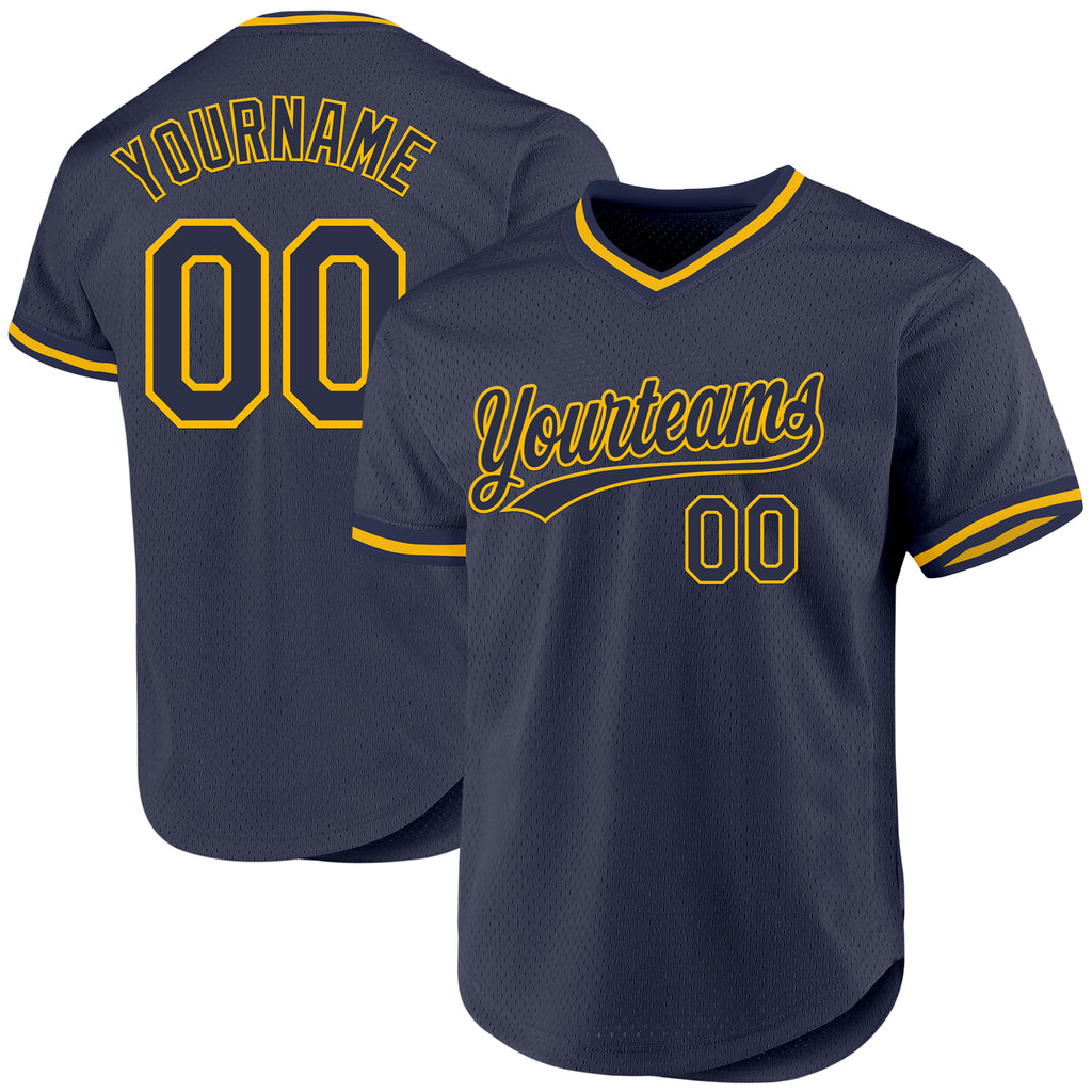 Custom Navy Gold Authentic Throwback Baseball Jersey