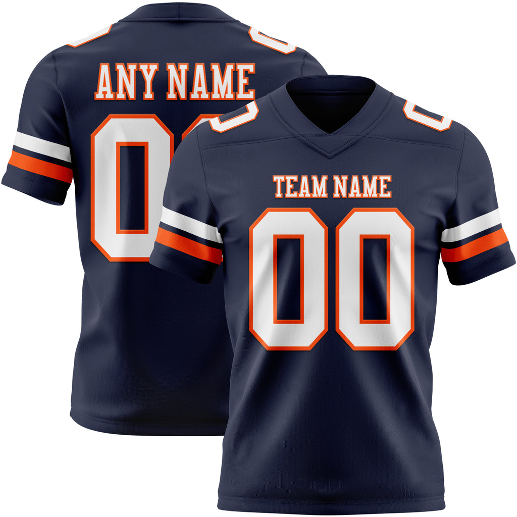 Custom Navy White-Orange Mesh Authentic Football Jersey