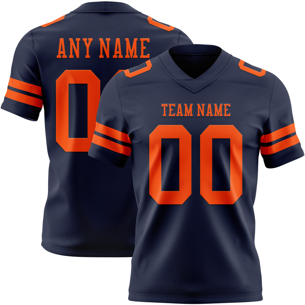 Custom Navy Orange Mesh Authentic Football Jersey