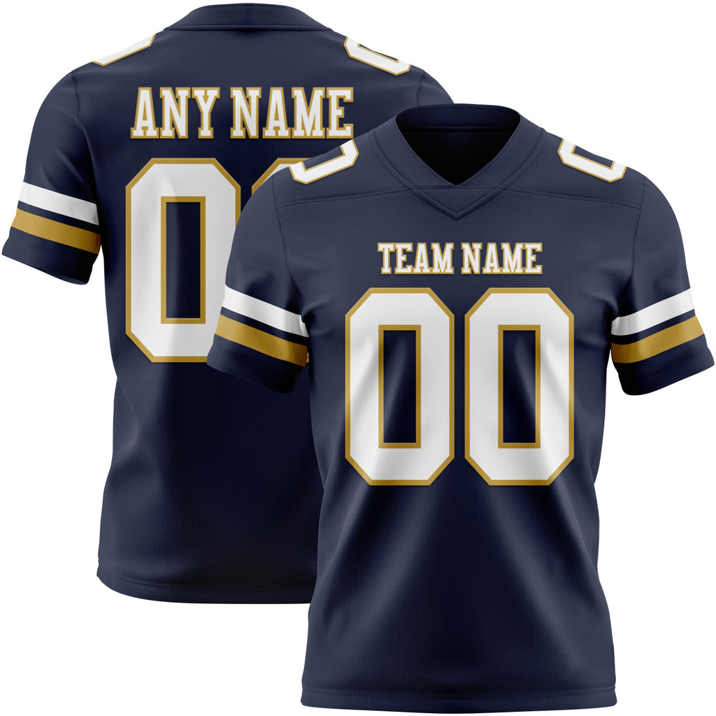 Custom Navy White-Old Gold Mesh Authentic Football Jersey