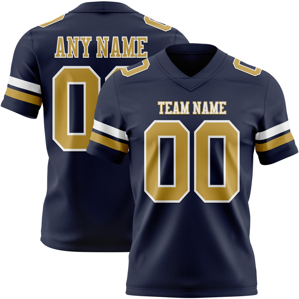Custom Navy Old Gold-White Mesh Authentic Football Jersey
