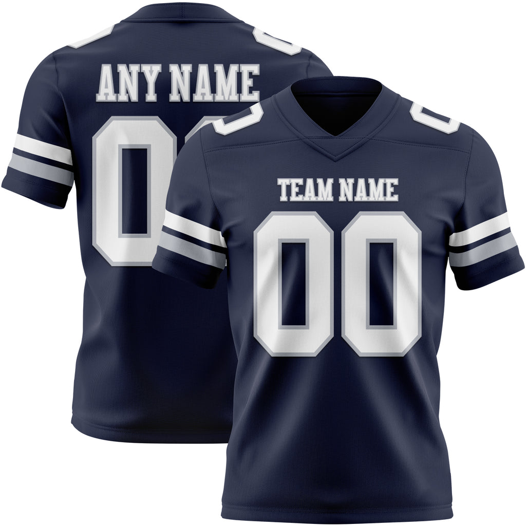 Custom Navy White-Gray Mesh Authentic Football Jersey