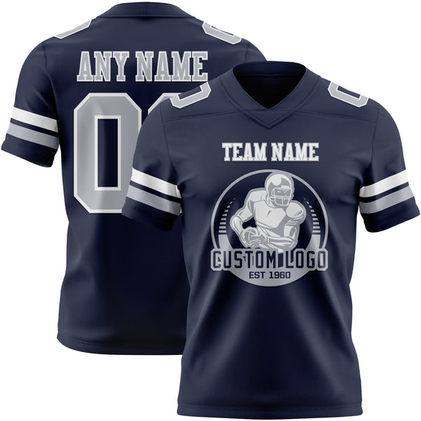 Custom Navy Gray-White Mesh Authentic Football Jersey
