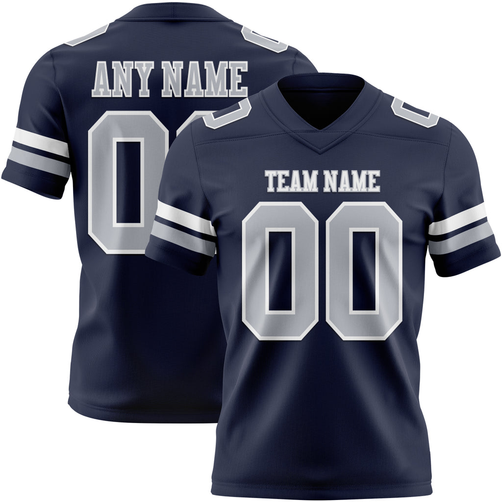 Custom Navy Gray-White Mesh Authentic Football Jersey
