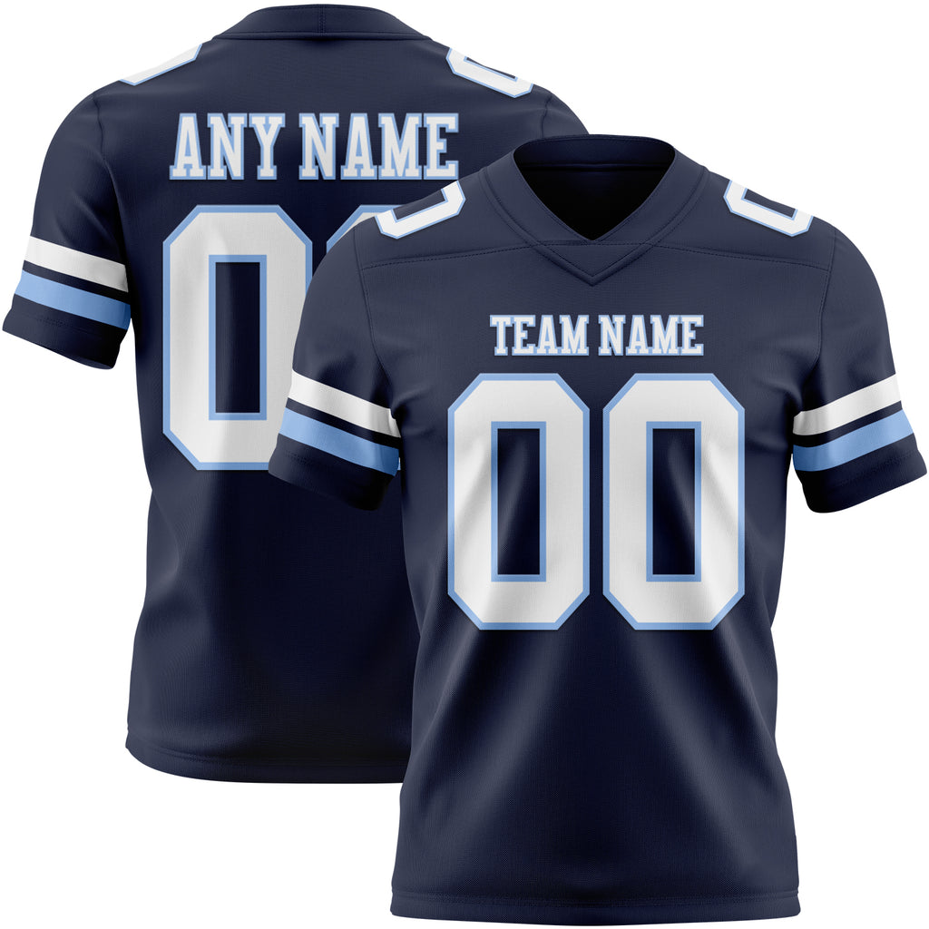 Custom Navy White-Light Blue Mesh Authentic Football Jersey