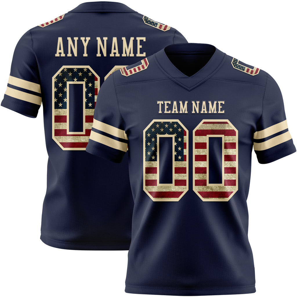 Custom Navy Vintage USA Flag-Cream Mesh Authentic Football Jersey
