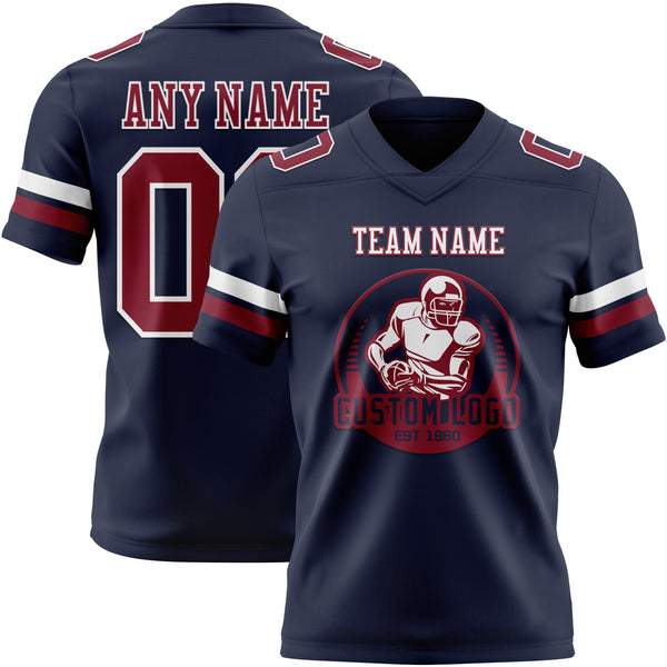 Custom Navy Crimson-White Mesh Authentic Football Jersey
