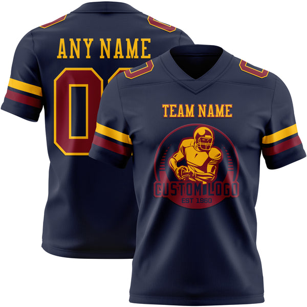Custom Navy Crimson-Gold Mesh Authentic Football Jersey