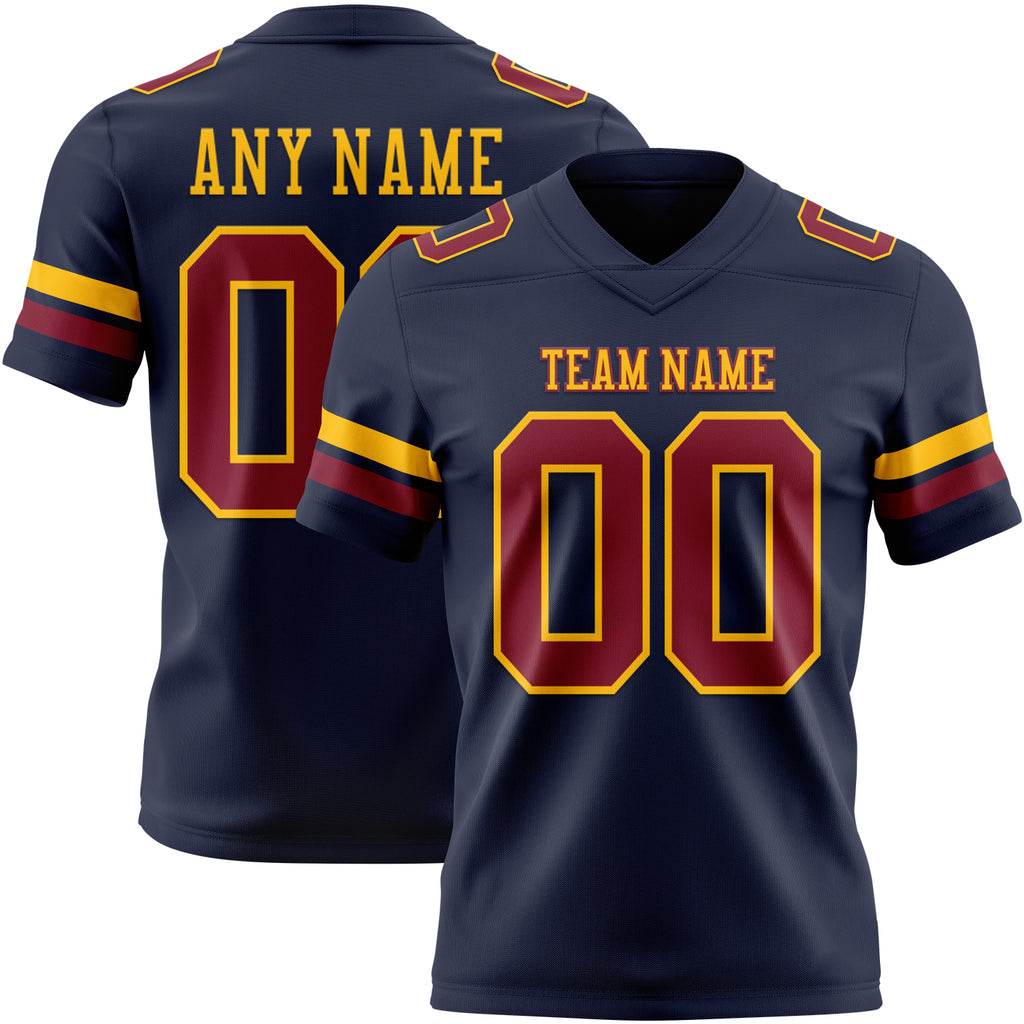 Custom Navy Crimson-Gold Mesh Authentic Football Jersey