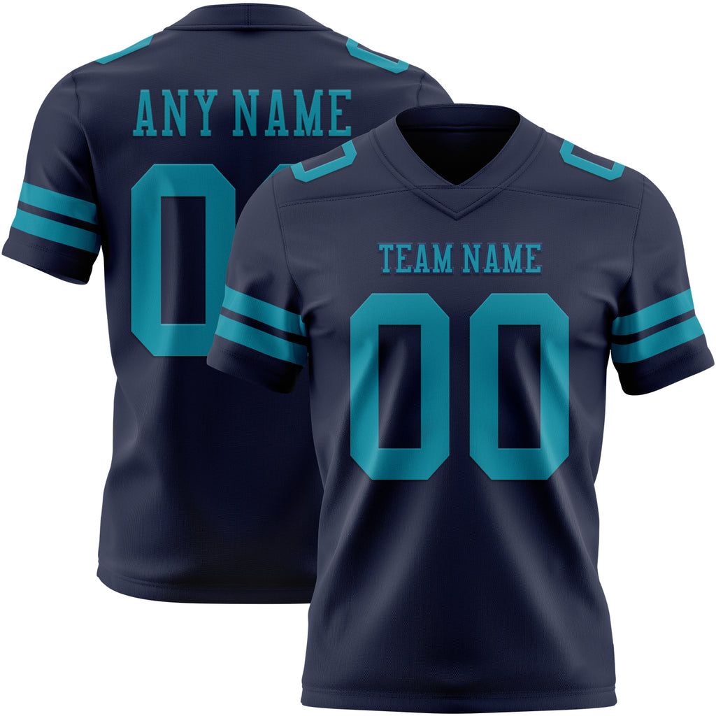 Custom Navy Teal Mesh Authentic Football Jersey