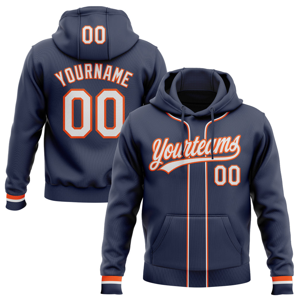 Custom Stitched Navy White-Orange Baseball Pullover Sweatshirt Hoodie
