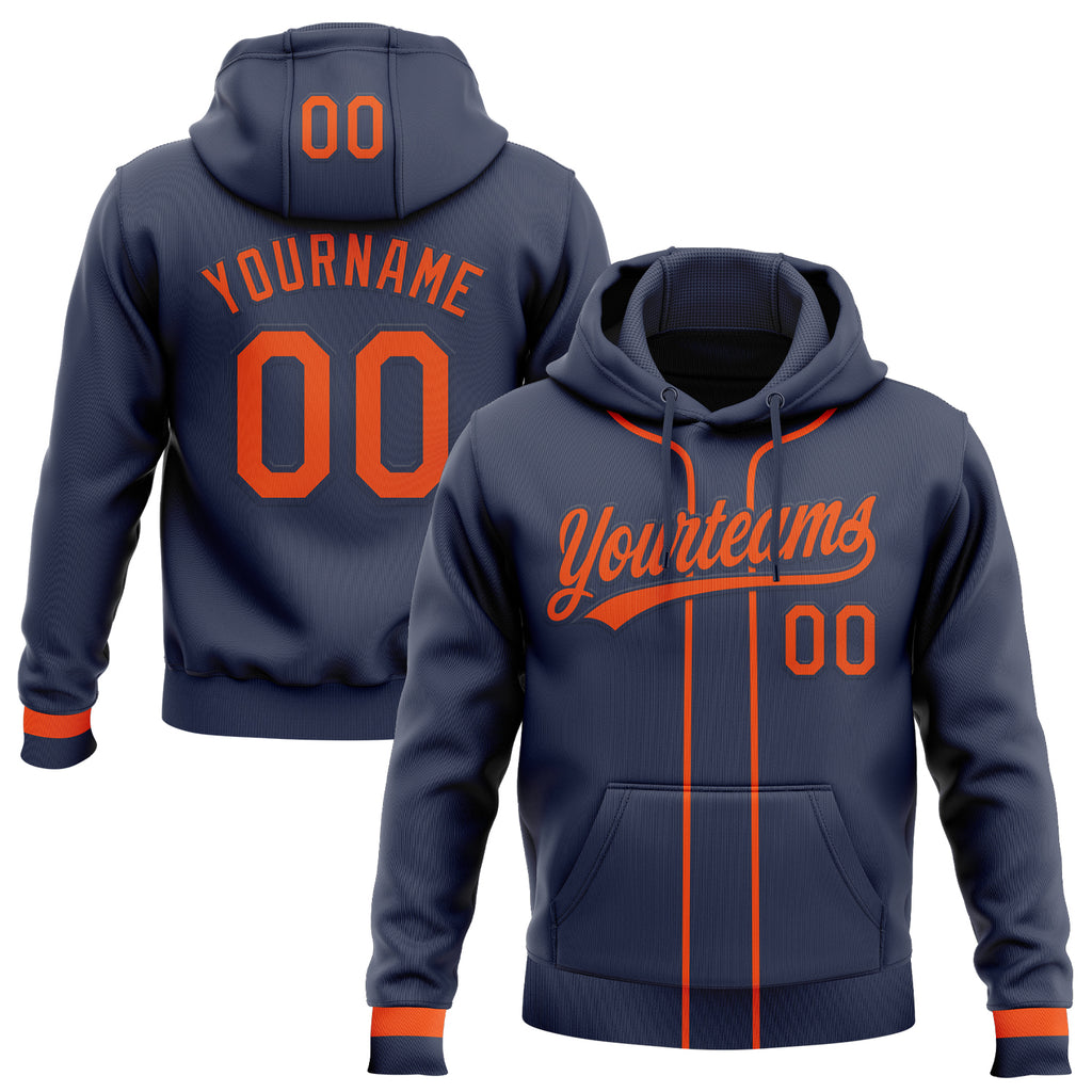 Custom Stitched Navy Orange Baseball Pullover Sweatshirt Hoodie