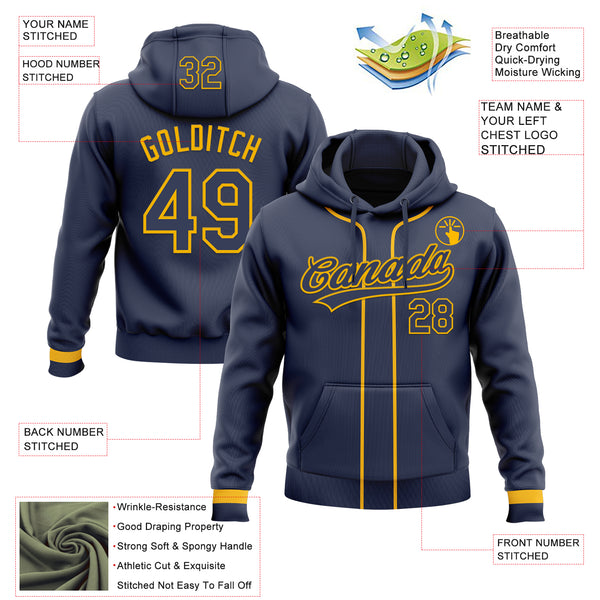 Custom Stitched Navy Gold Baseball Pullover Sweatshirt Hoodie