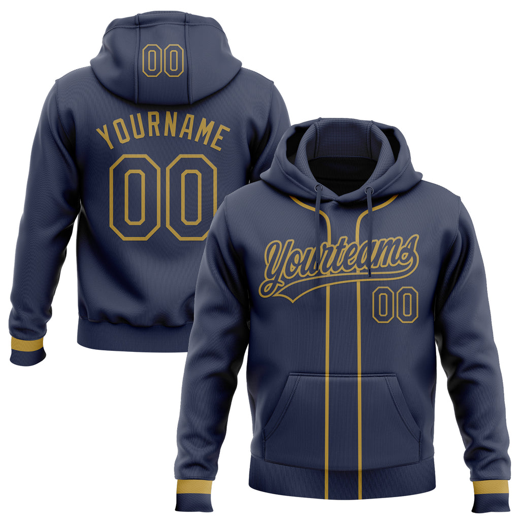 Custom Stitched Navy Old Gold Baseball Pullover Sweatshirt Hoodie
