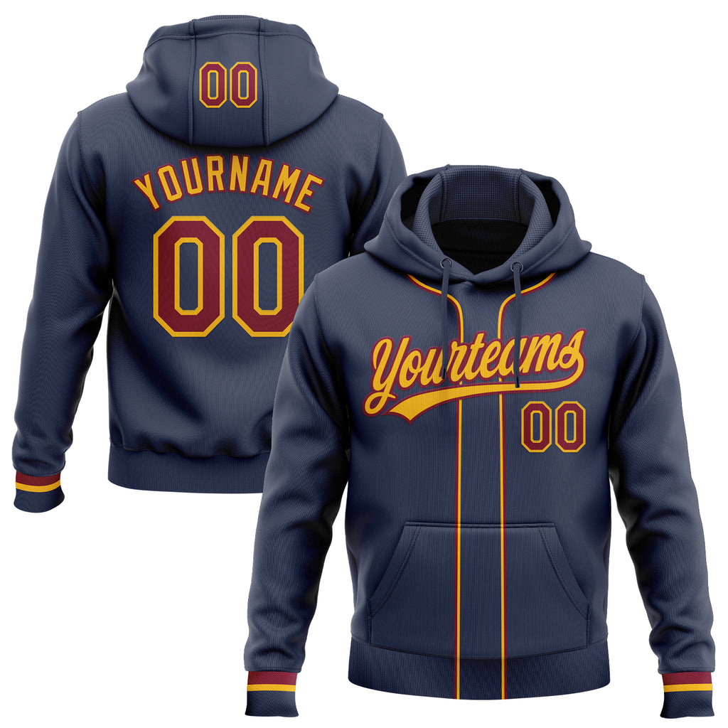 Custom Stitched Navy Maroon-Gold Baseball Pullover Sweatshirt Hoodie