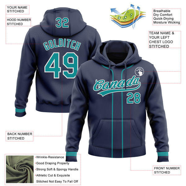 Custom Stitched Navy Teal-White Baseball Pullover Sweatshirt Hoodie