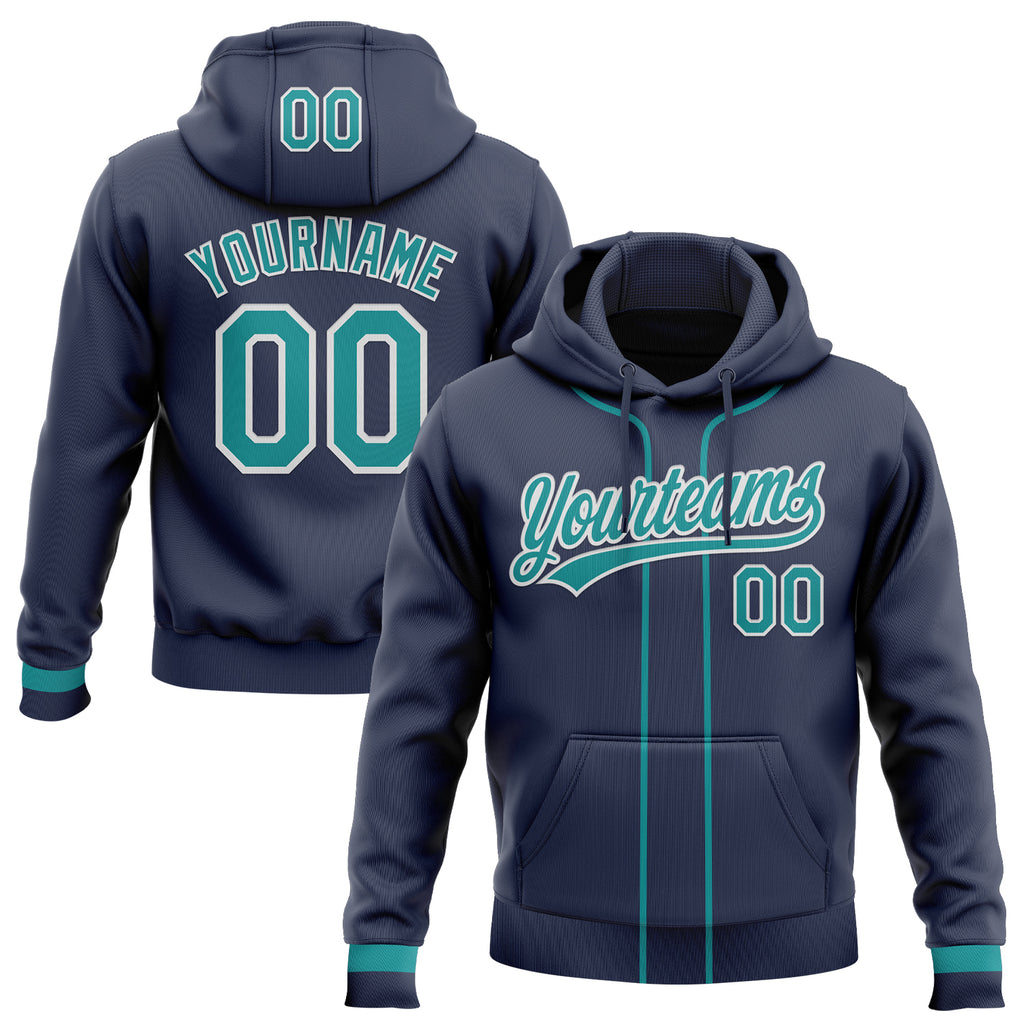 Custom Stitched Navy Teal-White Baseball Pullover Sweatshirt Hoodie