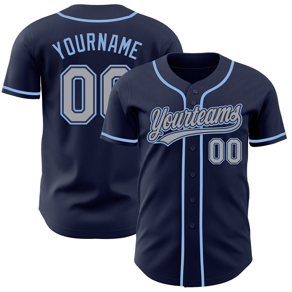 Custom Navy Gray-Light Blue Authentic Baseball Jersey