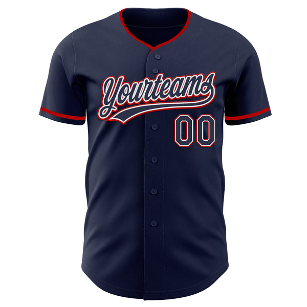 Custom Navy White-Red Authentic Baseball Jersey