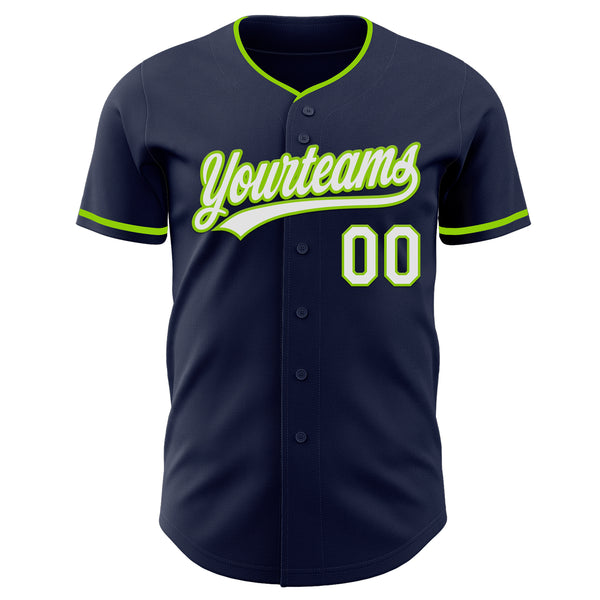 Custom Navy White-Neon Green Authentic Baseball Jersey