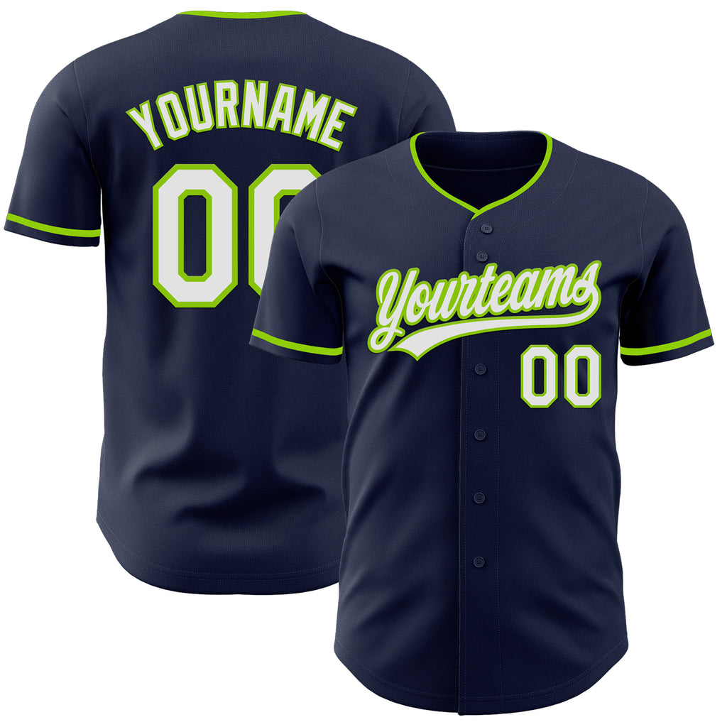 Custom Navy White-Neon Green Authentic Baseball Jersey