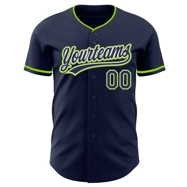 Custom Navy White-Neon Green Authentic Baseball Jersey