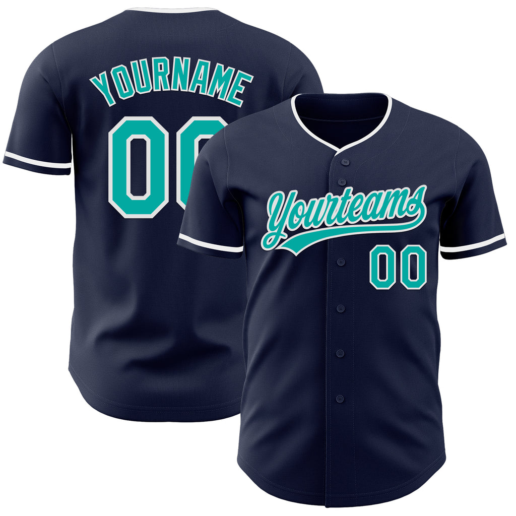Custom Navy Aqua-White Authentic Baseball Jersey