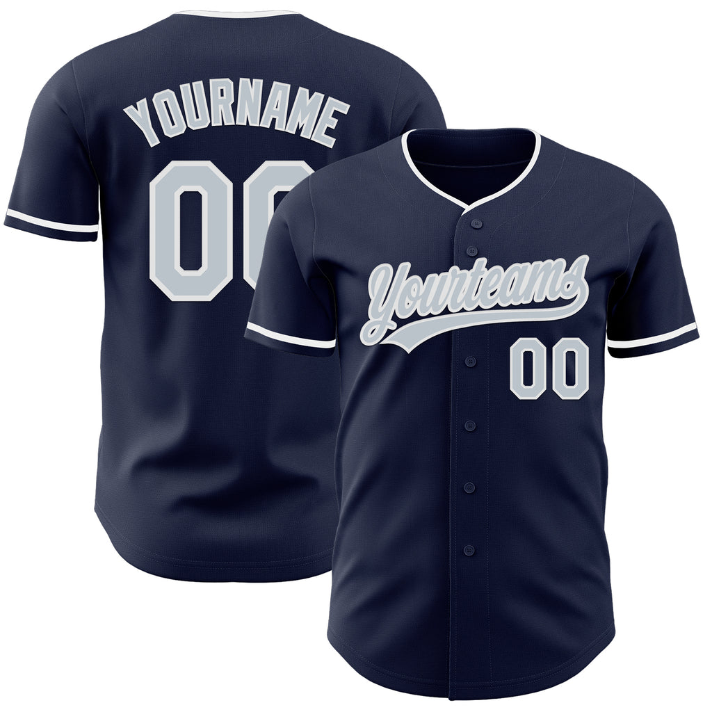 Custom Navy Silver-White Authentic Baseball Jersey