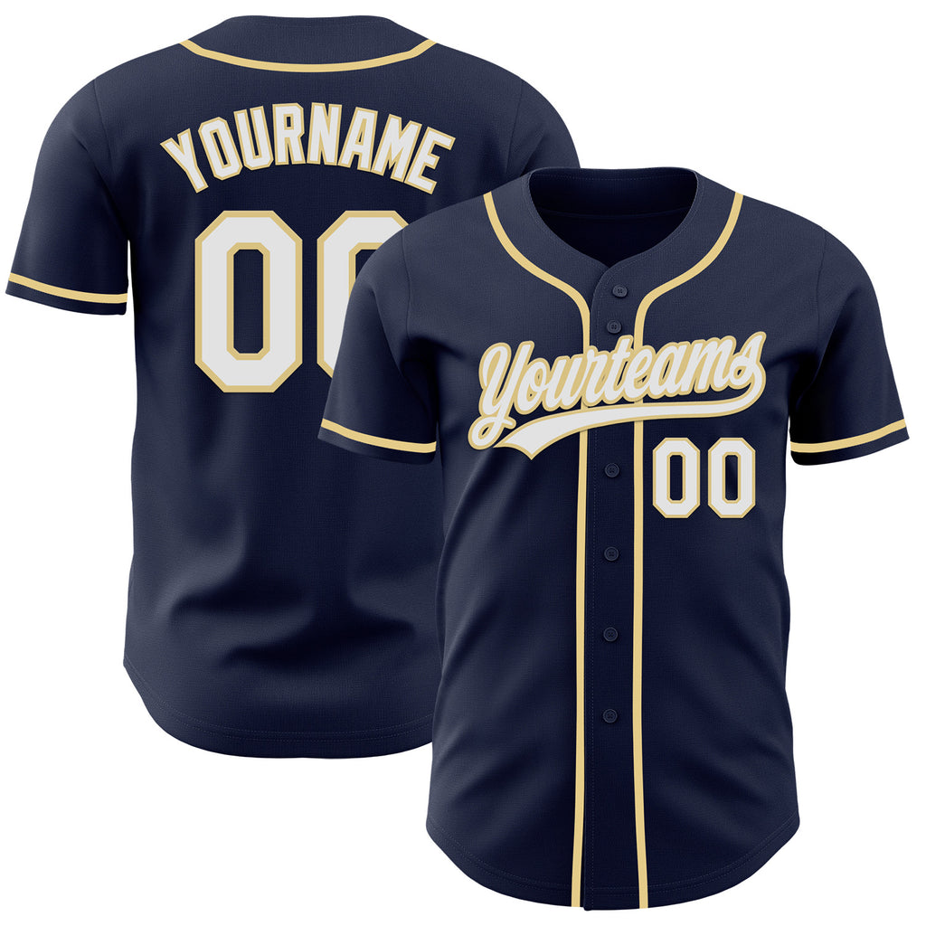 Custom Navy White-Vegas Gold Authentic Baseball Jersey