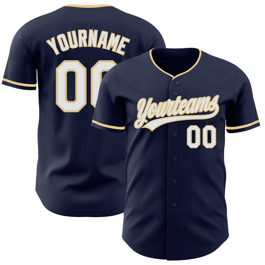 Custom Navy White-Vegas Gold Authentic Baseball Jersey
