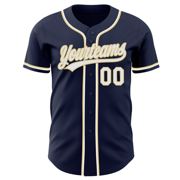 Custom Navy White-Vegas Gold Authentic Baseball Jersey