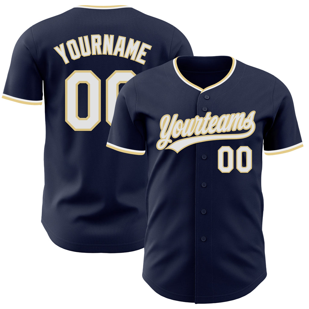 Custom Navy White-Vegas Gold Authentic Baseball Jersey