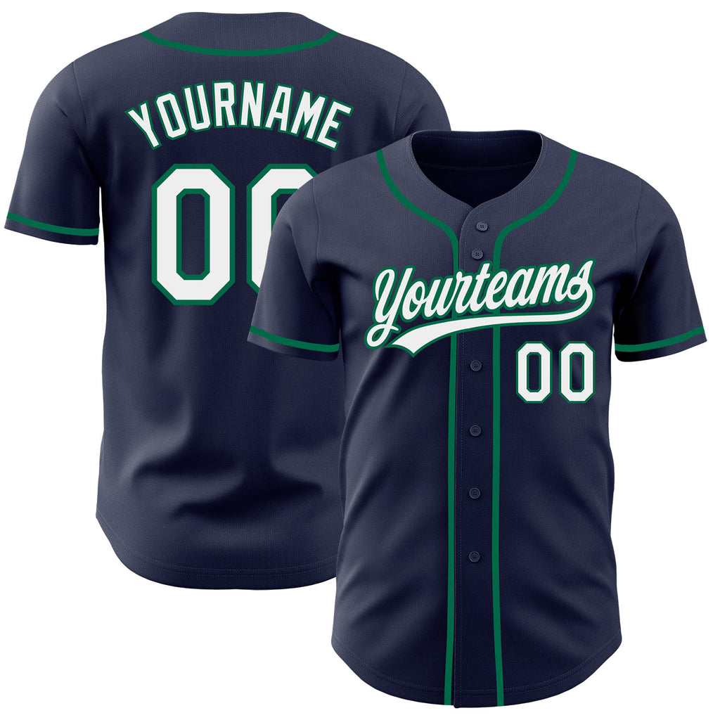 Custom Navy White-Kelly Green Authentic Baseball Jersey