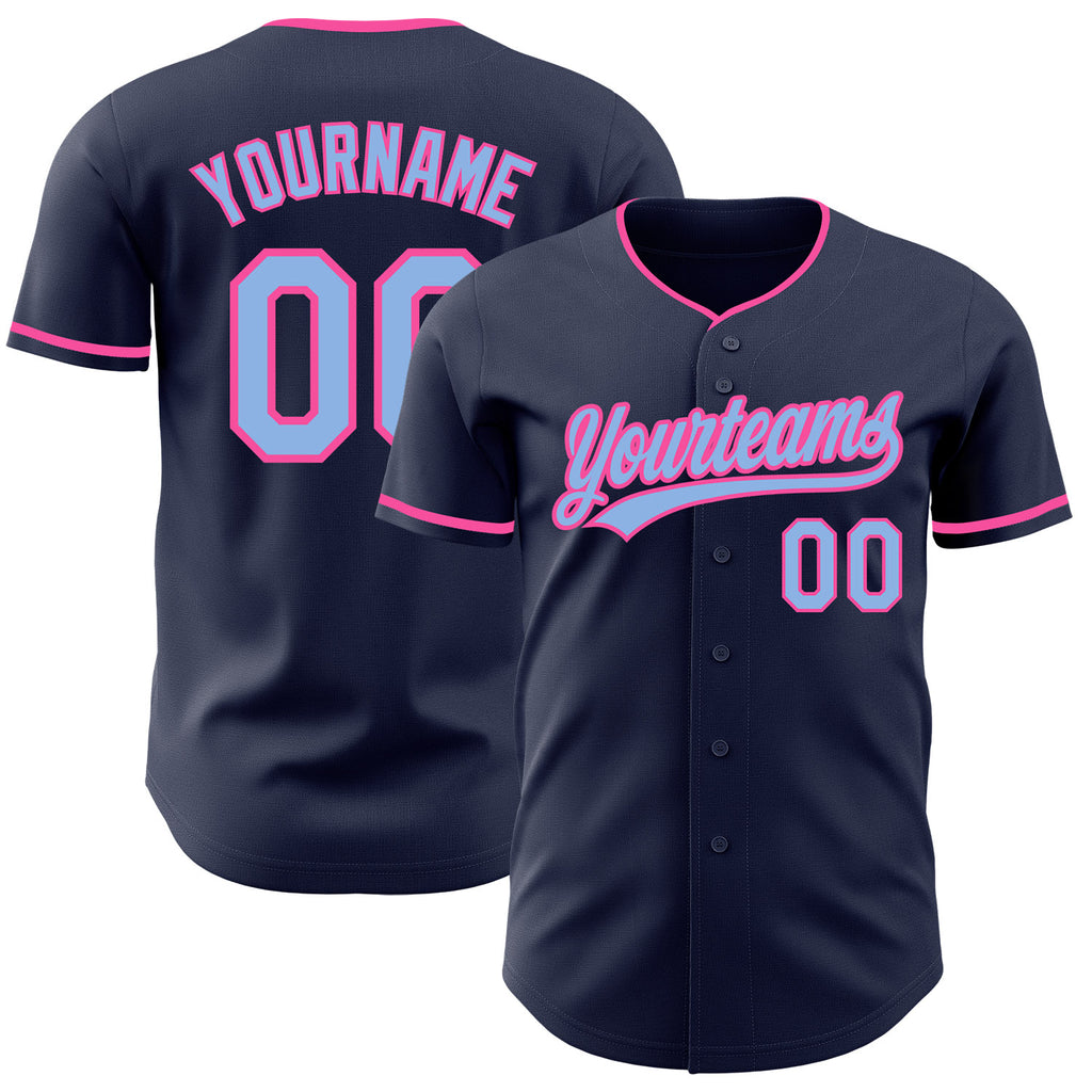 Custom Navy Light Blue-Pink Authentic Baseball Jersey